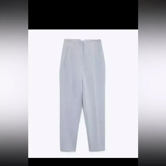 ZARA WOMAN HIGH-WAISTED PANTS LIGHT BLUE - Picture 4 of 15